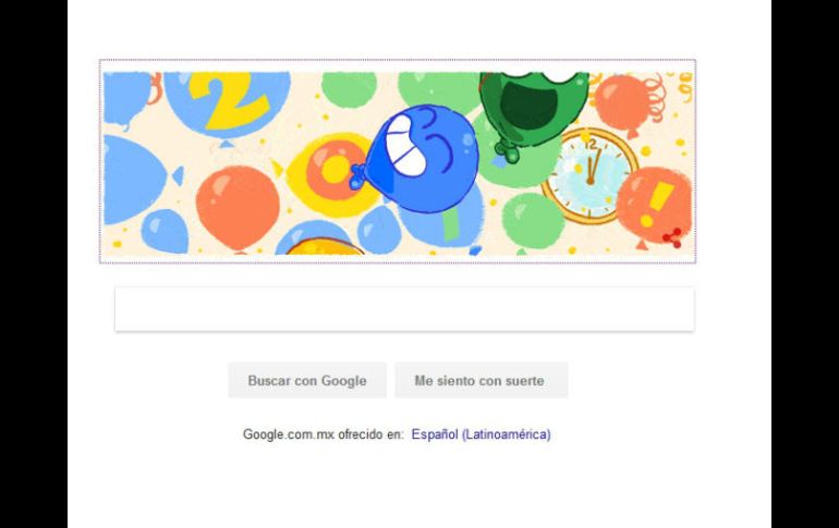 En el ''doodle'' se aprecia un reloj que muestra los minutos posteriores al año viejo. ESPECIAL /