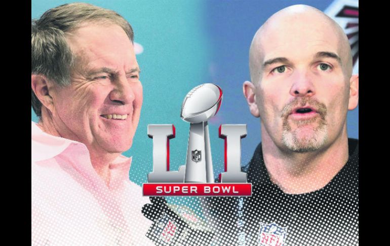 Bill Belichick y Dan Quinn, coaches de Patriotas y Halcones, respectivamente, asumen su rol de mantener listos a sus equipos. EL INFORMADOR / J. López