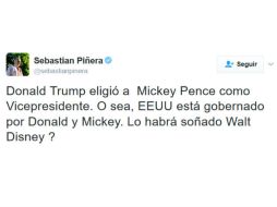 El ex mandatario sudamericano hace referencia a los personajes de Disney, aunque no los menciona directamente. TWITTER / @sebastianpinera