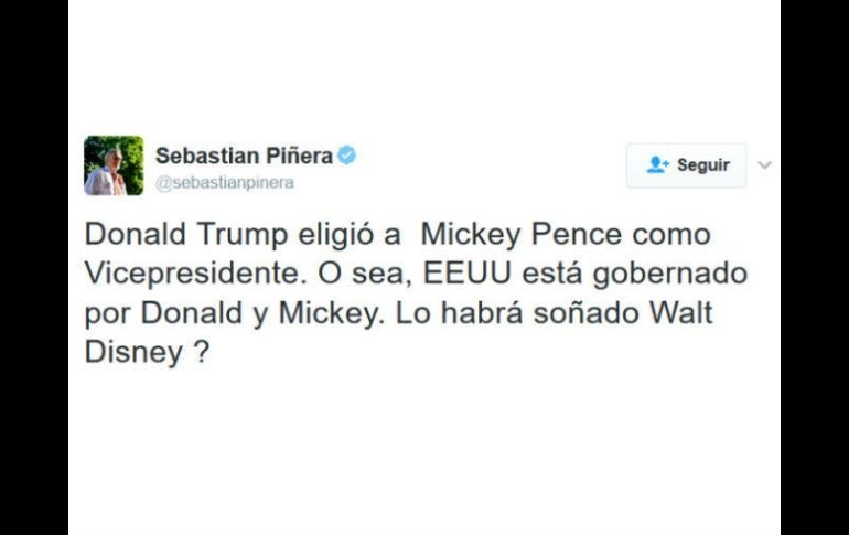 El ex mandatario sudamericano hace referencia a los personajes de Disney, aunque no los menciona directamente. TWITTER / @sebastianpinera