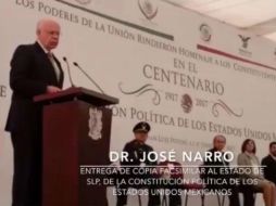 El secretario de Salud representó al Presidente de la República en San Luis Potosí y develó una placa conmemorativa. TWITTER / @JoseNarroR