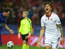 Joaquín Correa celebra el segundo tanto del Sevilla, al minuto 61. AFP / C. Quicler