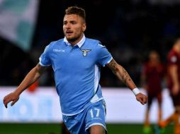 Ciro Immobile celebra el 2-0 de la Lazio. AFP / A. Pizzoli