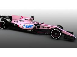 La presencia de la marca BWT se ve reforzada también con los cascos  rosa que utilizarán Sergio Pérez y Esteban Ocon. TWITTER / @ForceIndiaF1