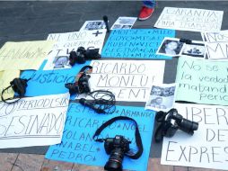 Reporteros de la zona conurbada de Veracruz protestan para exigir justicia por la muerte de sus colegas. SUN /