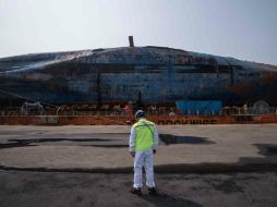 Los restos del barco Sewol fueron trasladados hasta el puerto suroccidental de Mokpo. AFP / E. Jones