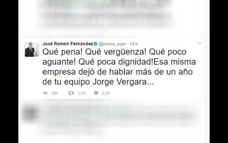 Le recuerda a Vergara que Televisa, que los volverá a transmitir, los ignoró durante un año. TWITTER / @joserra_espn