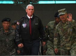 Pence ofreció este lunes una conferencia de prensa con motivo de su visita a Corea del Sur. AFP / J. Yeon-Je