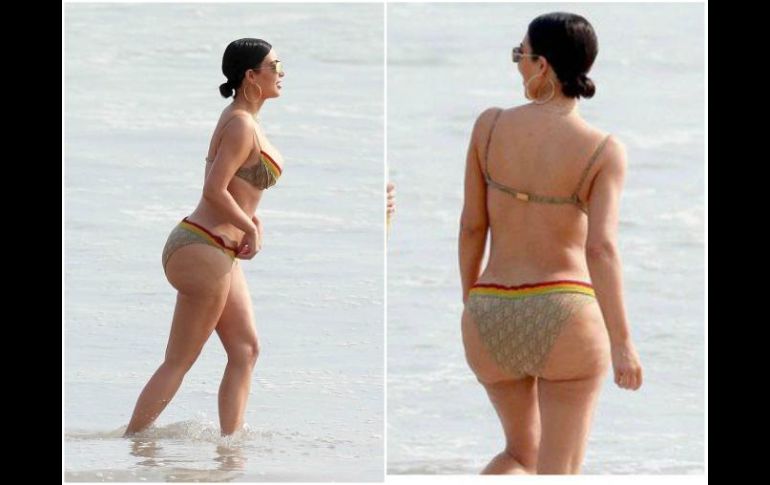 En las redes circularon unas fotografías de Kim Kardashian en bikini, en las que se aprecia sus celulitis en piernas y trasero. ESPECIAL /