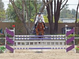 A lomos de 'Apollo' Salles Martín del Campo se llevó la moña verde al primer lugar en la prueba libre con obstáculos a 1.30 metros. EL INFORMADOR / E. Barrera