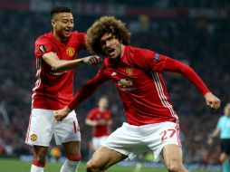 Fellaini celebra el gol del United, al minuto 17. EFE / N. Roddis