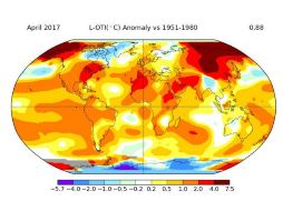 Los análisis revelan que la temperatura registrada el mes pasado fue sólo un poco más cálida que la de 2010. TWITTER / @NASAGISS