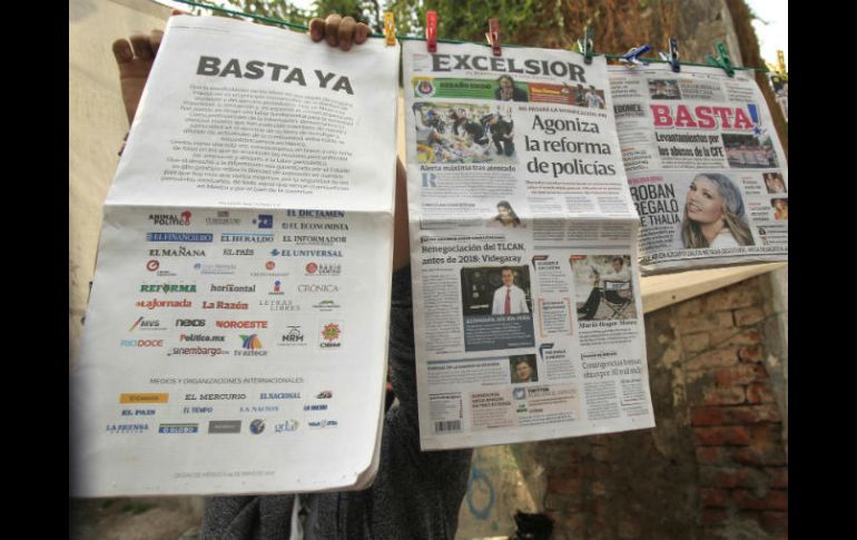 Este martes varios medios publicaron el manifiesto Basta Ya, en el cual protestan por los ataques a periodistas mexicanos. EFE / M. Guzmán