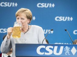 Angela Merkel se refiere a los resultados de la cumbre del G7 durante un evento de su partido en Munich. EFE / C. Bruna