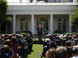 El presidente Donald Trump anuncia en rueda de prensa su decisión de dejar el acuerdo de París. AP / P. Martínez