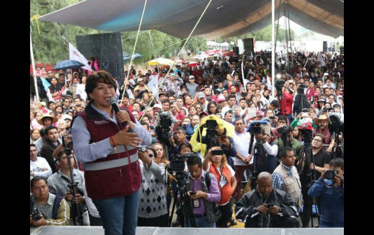 Mitin de Delfina Gómez en Chicoloapan. Además del Estado de México, este domingo hay elecciones en Coahuila, Nayarit y Veracruz. EFE / Morena