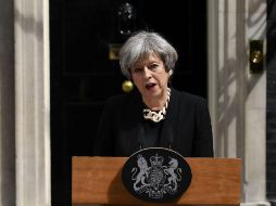 Theresa May durante la conferencia de prensa en su residencia de Downing Street. AFP / J. Tallis