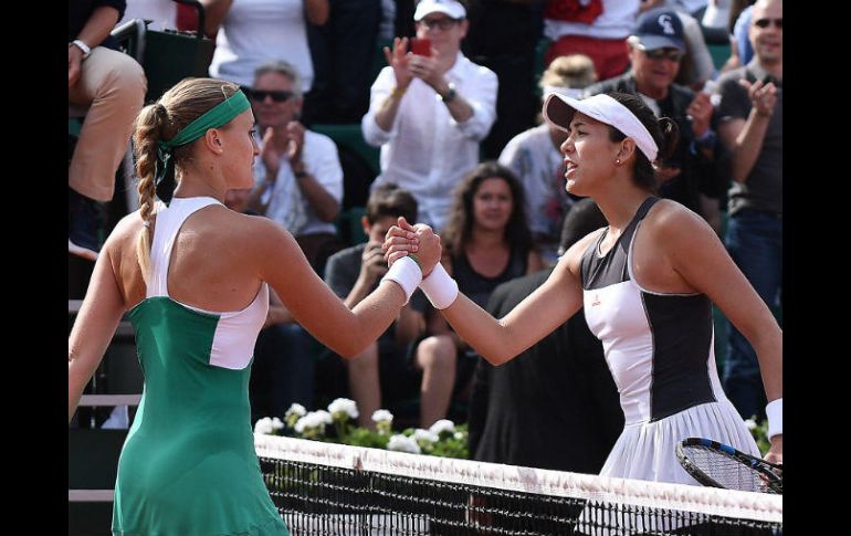 Ante Muguruza, Mladenovic acertó con varios golpes ganadores desde el fondo de la pista, en un partido con muchos errores. EFE / C. Petit Tesson