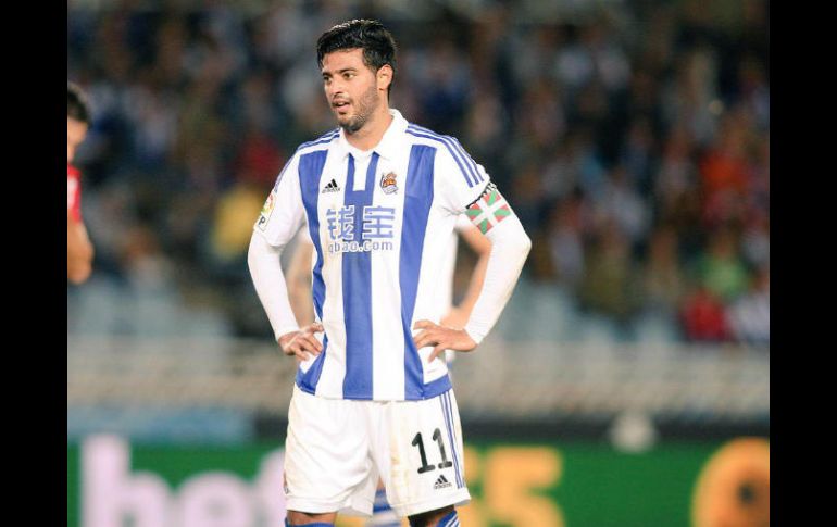 Vela es el sexto máximo goleador de la Liga española en la historia del conjunto ''Txuri Urdin''. TWITTER / @11carlosV