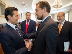 DiCaprio se reunió con el Presidente Peña Nieto y Slim en Los Pinos. NTX / Presidencia