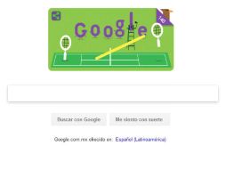 Dos raquetas juegan sobre una cancha de pasto y las letras del buscador festejan el punto del ganador. ESPECIAL / google.com