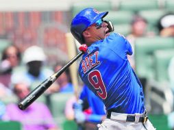 El segunda base de los Cachorros, Javier Báez, conecta jonrón productor de tres carreras para colaborar con la victoria de su equipo. AP /