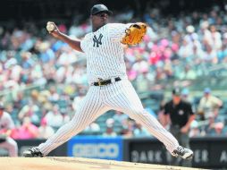 Luis Severino. El pitcher de los Yankees ponchó a nueve enemigos durante las siete entradas de labor que tuvo ayer ante los Rojos. AFP /