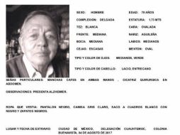 En la ficha se lee que Tulio tiene 78 años, mide 1.73 metros, tiene ojos verdes y una cicatriz. TWITTER / @elconsejomx