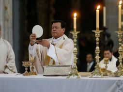 Norberto Rivera, durante la tradicional misa en la Catedral Metropolina, celebrada este domingo. SUN / I.Olivares