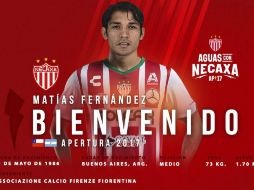 La Fiorentina de Italia rescindió el contrato del chileno para hacer posible su incorporación al Necaxa. TWITTER / @ClubNecaxa