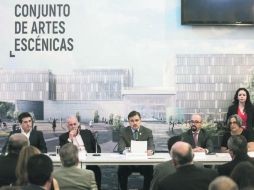 Anuncio. Las autoridades universitarias durante la rueda de prensa. ESPECIAL / ACADEMIA MEXICANA DE LA LENGUA