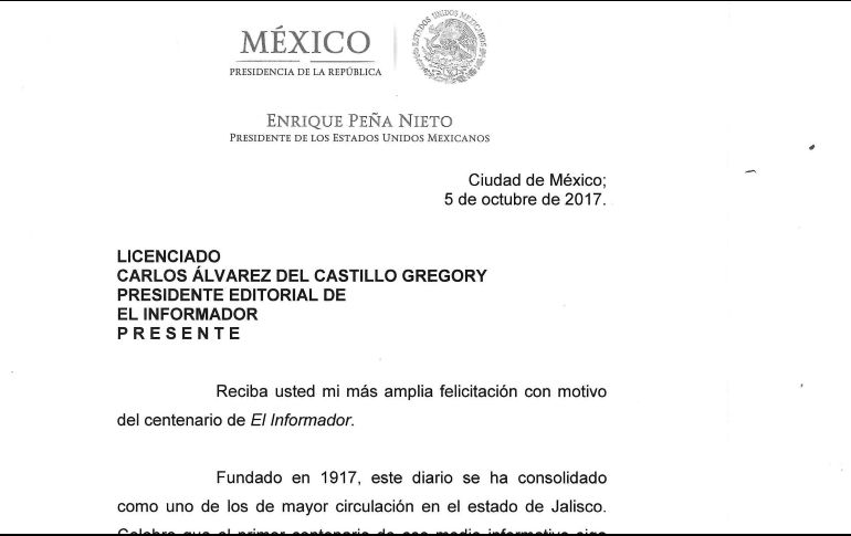 El Presidente envía carta de felicitación por el 