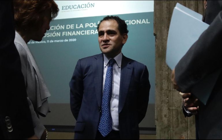 El secretario de Hacienda, Arturo Herrera, durante la presentación de la Política Nacional de Inclusión Financiera. NTX/P. Hidalgo