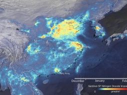 Este mapa muestra la variación en las emisiones de NO2 sobre China (diciembre-marzo).  TWITTER / @esa