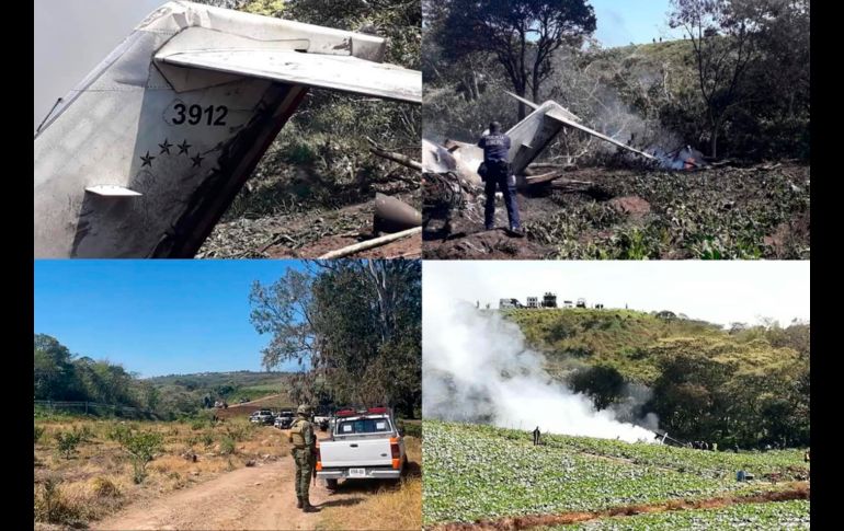 La aeronave de la Fuerza Aérea Méxicana cayó en las inmediaciones del aeropuerto de El Lencero del municipio de Emiliano Zapata, en Veracruz. EFE/Secretaria de Seguridad Pública de Veracruz