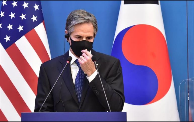 El secretario de Estado de EU, Antony Blinken, participa en una rueda de prensa celebrada ayer miércoles en Seúl, Corea del Sur. EFE/L. Han-Byul