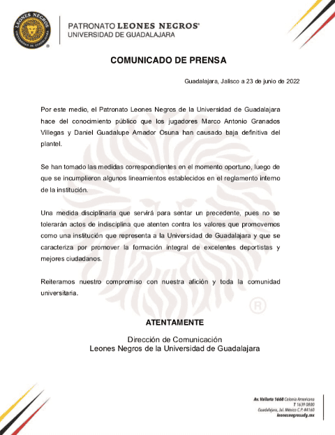 Liga de Expansión MX: Leones Negros da de baja a dos jugadores por  indisciplina | El Informador