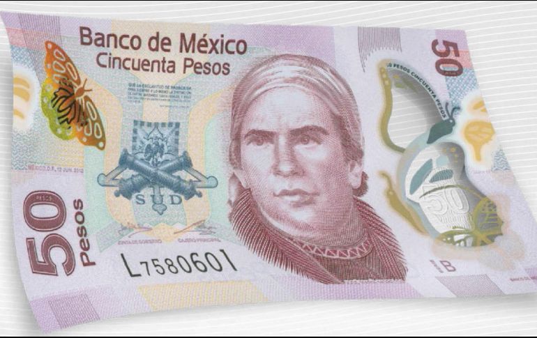 El billete de 50 pesos es el segundo más pequeño en circulación. NOTIMEX/ARCHIVO