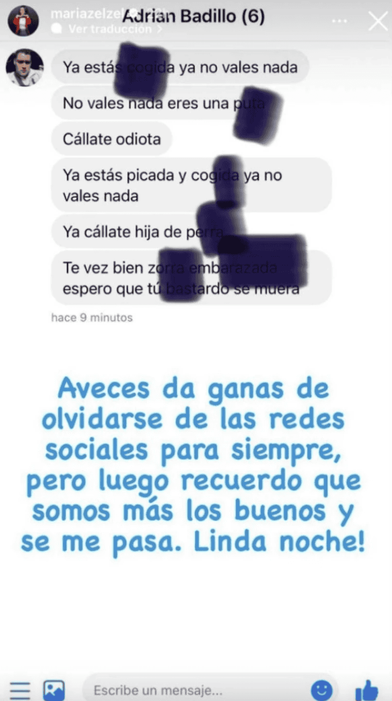 La conductora compartió los desafortunados mensajes en los que fue acosada por un usuario por su embarazo. INSTAGRAM/ mariazelzel 