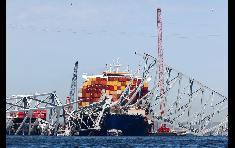 El puente Francis Scott Key, de la ciudad de Baltimore, EU, colapsó durante la madrugada del 26 de marzo. AP