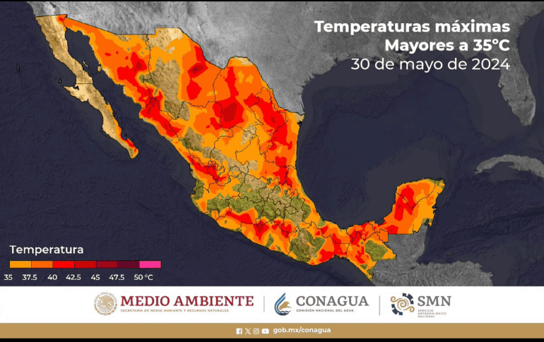 Las elevadas temperaturas permanecerán en 13 entidades del país. ESPECIAL/Foto de CONAGUA Clima en X