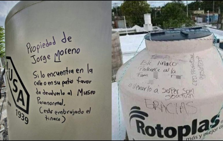 Ciudadanos de Quintana Roo y Yucatán amarraron los tinacos a sus techos y les pusieron nombre y datos de su domicilio. ESPECIAL.