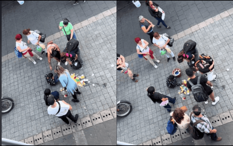 En las imágenes, se puede observar a un grupo de personas acercándose a un niño que había derramado gran parte de sus gelatinas mientras intentaba venderlas. ESPECIAL.