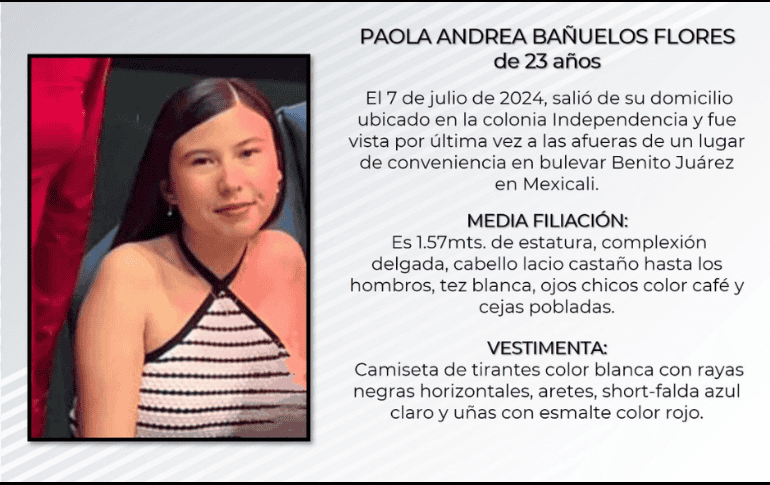 Paola Andrea Bañuelos, abordó un taxi de aplicación y desapareció en Mexicali. ESPECIAL.