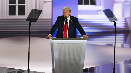 Donald Trump, hablando durante la Convención Nacional Republicana, en Milwaukee, Wisconsin, Estados Unidos. Xinhua/Li Rui