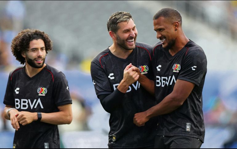 Chino Huerta, Gignac y Rondón, tres de los representantes de la Liga MX en el Skills Challenge. AFP/S. Revere