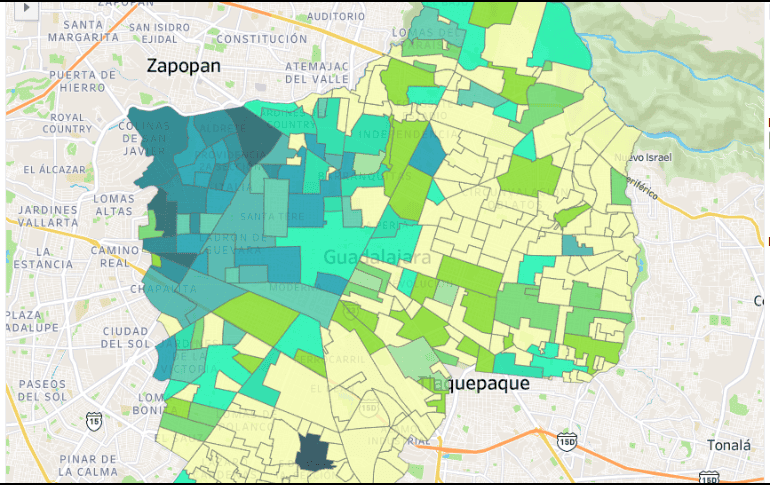 La mitad de las viviendas disponibles en el Área Metropolitana de Guadalajara (AMG) son accesibles para el 1% de los habitantes de la ciudad. ESPECIAL/ Instituto de Información Estadística y Geográfica de Jalisco