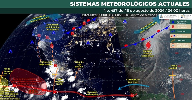 Un canal de baja presión producirá lluvias puntuales en estados del centro del país. SMN/ ESPECIAL