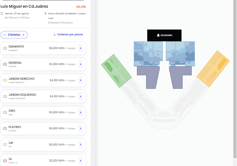 Precios de los boletos para el concierto de Luis Miguel en Ciudad Juárez. CORTESÍA/ Boletia.