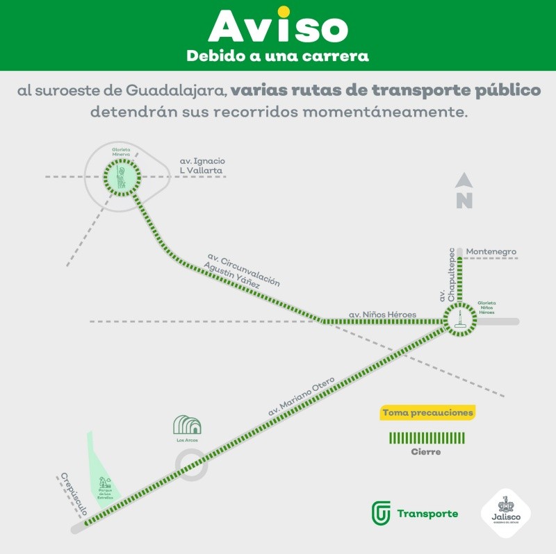 Rutas de transporte público tendrán modificaciones. CORTESÍA/X/ @TransporteJal.